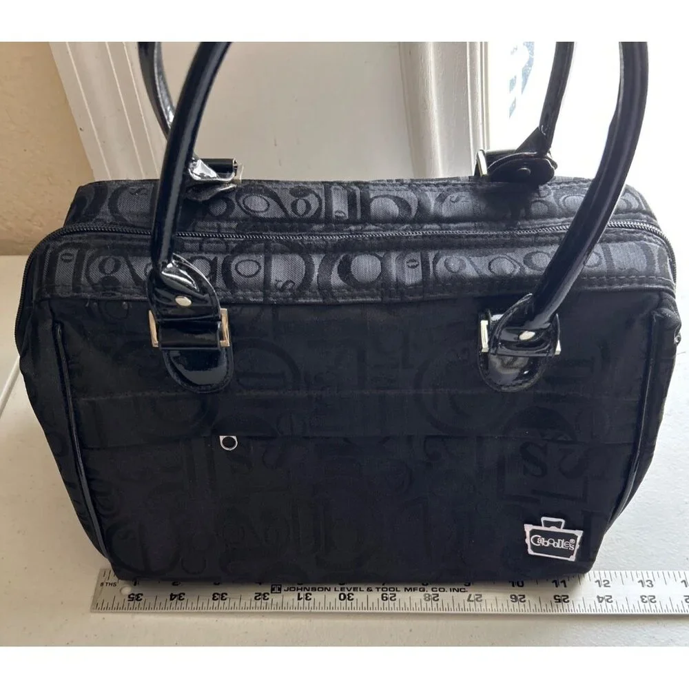 Caboodles Black Signature Print Travel Makeup Cosmetic Bag With Pink Interior